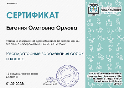 Респираторные заболевания собак и кошек. 01 сентября 2025г.