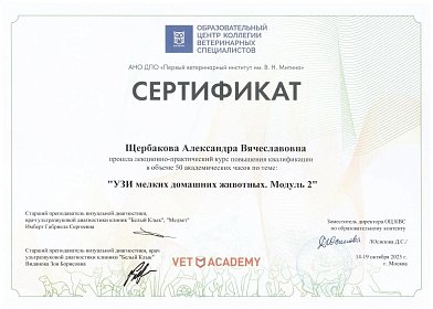 УЗИ мелких домашних животных. Модуль 2. 14-19 октября 2025г.